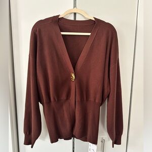 Commense Chocolate Brown Cardigan with Gold Accent